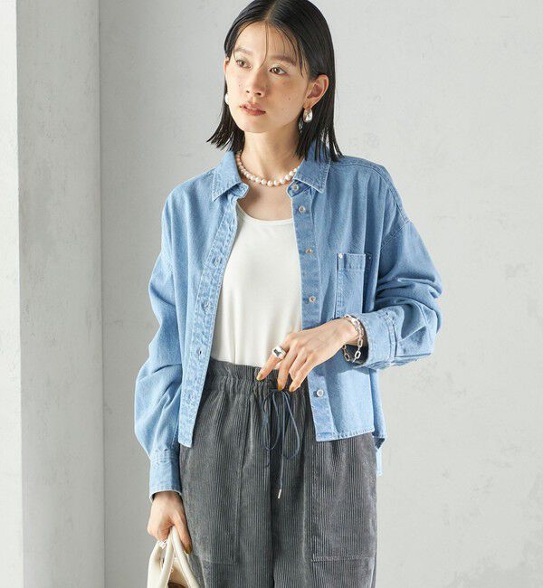 SHIPS for women「〈洗濯機可能〉ショート丈 デニム シャツ」|シャツ・ブラウス|