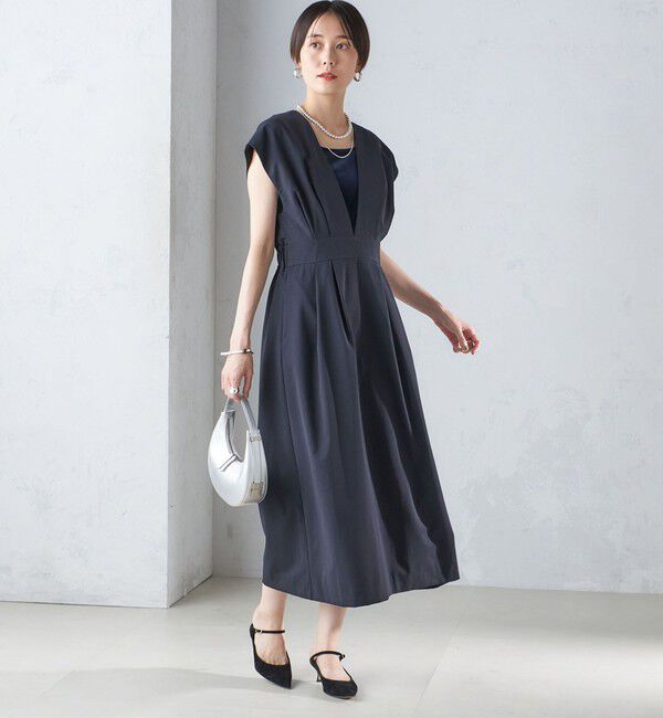 SHIPS for women「〈手洗い可能〉梳毛調 深V ノースリーブ ワンピース」|ワンピース|