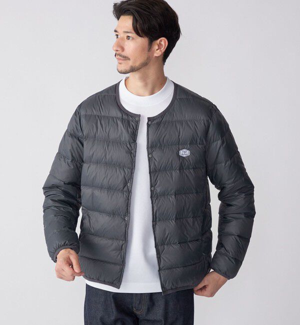 SHIPS「【WEB限定/SHIPS別注】TAION: ロゴワッペン ナイロン クルーネック インナーダウン カーディガン」|ダウン|