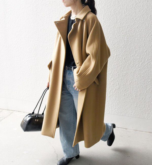 SHIPS any「SHIPS any: バルマカーン コクーン コート 25AW」|ステンカラーコート|キャメル