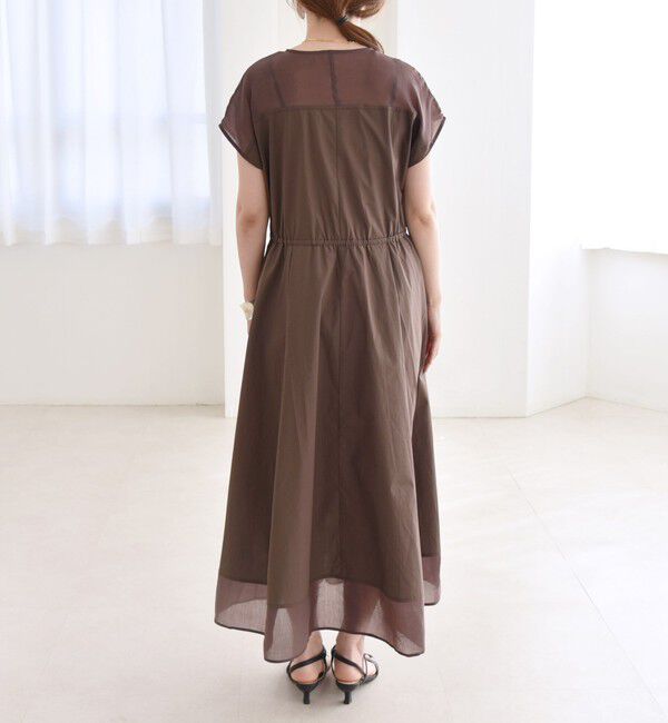 quaranciel「quaranciel :〈洗濯機可能〉シアー ドッキング Vネック フレンチスリーブ ワンピース」|ワンピース|