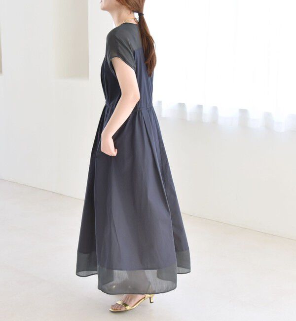 quaranciel「quaranciel :〈洗濯機可能〉シアー ドッキング Vネック フレンチスリーブ ワンピース」|ワンピース|