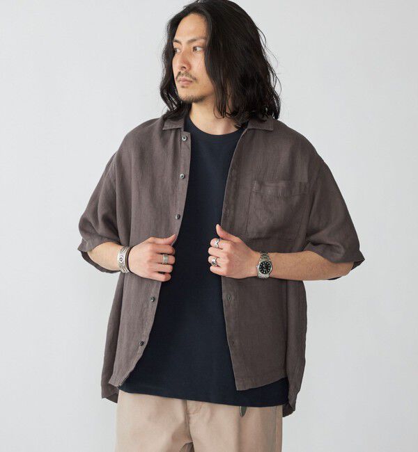 SHIPS「SHIPS: リネン パナマ ウィークエンド ショートスリーブ シャツ」|シャツ・ブラウス|ダークグレー