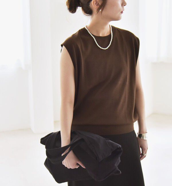 quaranciel「quaranciel:〈接触冷感/手洗い可能〉フレンチスリーブ ベーシック シアー ニット プルオーバー」|ニット・セーター|