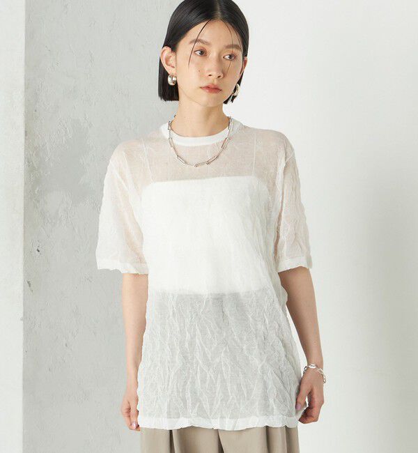 SHIPS for women「《予約》Wai＋:〈手洗い可能〉クリンクル シアー ショート スリーブ プルオーバー」|ニット・セーター|