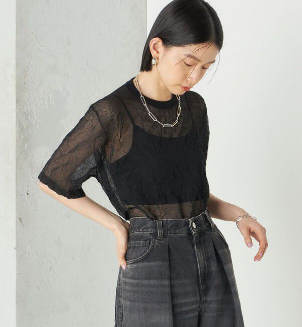 SHIPS for women「《予約》Wai＋:〈手洗い可能〉クリンクル シアー ショート スリーブ プルオーバー」|ニット・セーター|