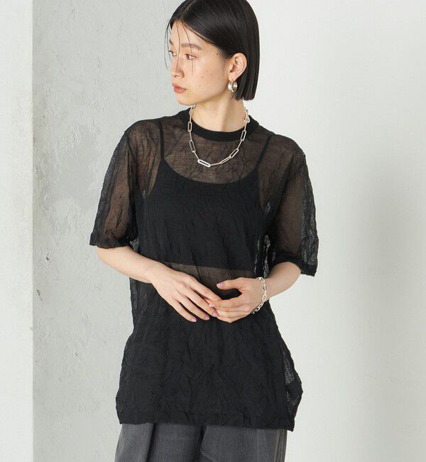 SHIPS for women「《予約》Wai＋:〈手洗い可能〉クリンクル シアー ショート スリーブ プルオーバー」|ニット・セーター|