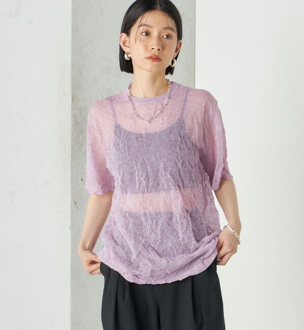 SHIPS for women「《予約》Wai＋:〈手洗い可能〉クリンクル シアー ショート スリーブ プルオーバー」|ニット・セーター|