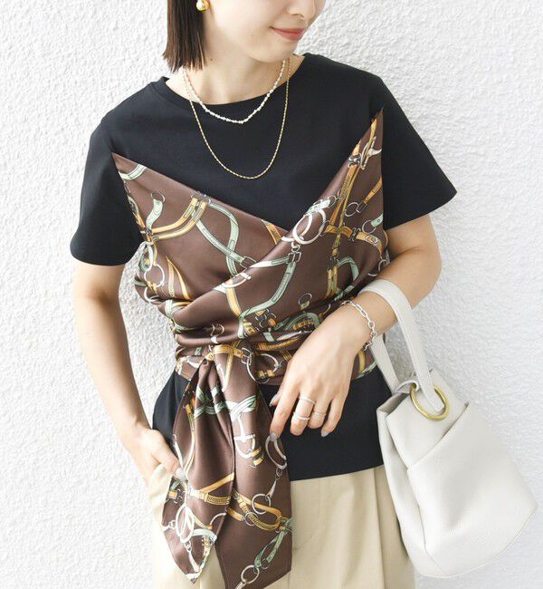 SHIPS for women「【WEB限定】〈手洗い可能〉スカーフ コンビ TEE」|Tシャツ・カットソー|ブラック