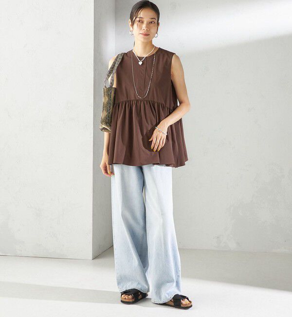 SHIPS for women「〈接触冷感 / 撥水加工〉TEX BRID(R)タフタ ギャザー ノースリーブ ブラウス」|シャツ・ブラウス|