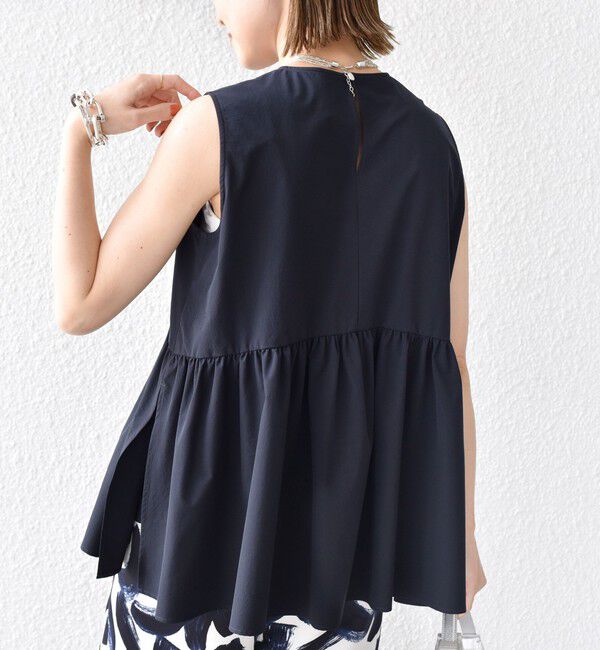 SHIPS for women「〈接触冷感 / 撥水加工〉TEX BRID(R)タフタ ギャザー ノースリーブ ブラウス」|シャツ・ブラウス|