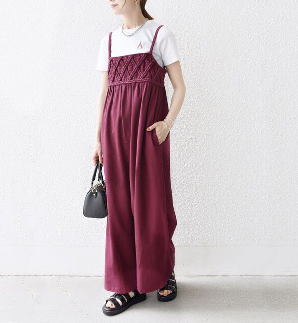 SHIPS any「bon_meur:〈手洗い可能〉ロープ編み コットン ワイド ギャザー サロペット」|オールインワン|
