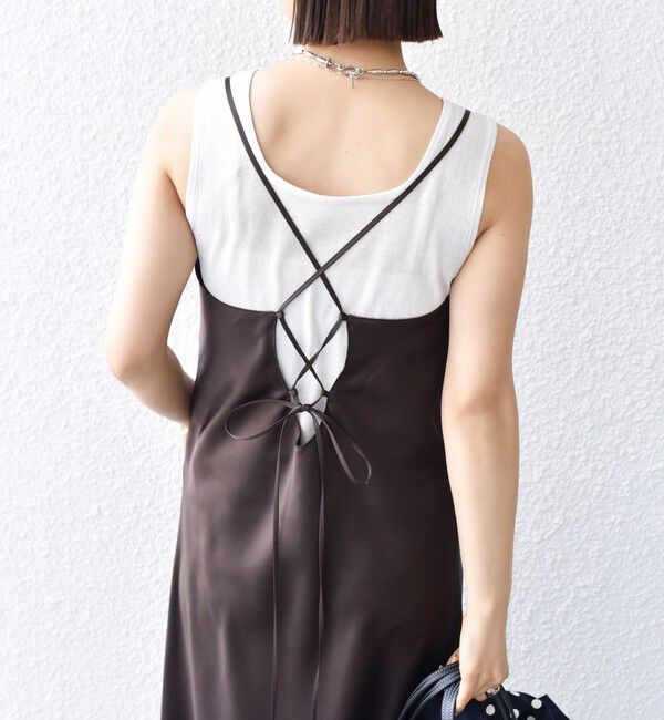 SHIPS for women「〈手洗い可能〉バック デザイン サテン キャミ ワンピース」|ワンピース|