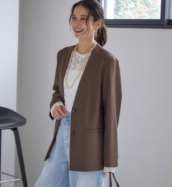 SHIPS for women「〈手洗い可能〉TUMUGITO(R) シャーク ツイード カラーレス ジャケット」|ノーカラージャケット|