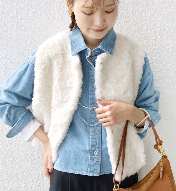 SHIPS for women「ランダム ファー ショート ジレ」|ベスト・ジレ|