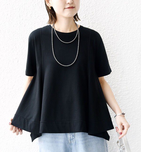 SHIPS for women「ヘムフレア ショート スリーブ プルオーバー」|Tシャツ・カットソー|ブラック