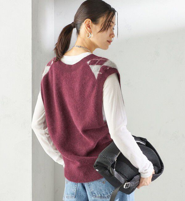 SHIPS for women「〈手洗い可能〉ディープ Vネック アーガイル ベスト」|ベスト・ジレ|