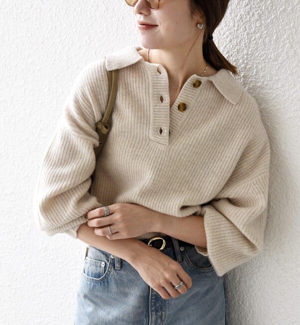 SHIPS any「SHIPS any:〈手洗い可能〉AQUA カシミヤ ミックス ポロ ニット」|ニット・セーター|