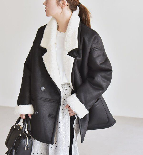 quaranciel「quaranciel: ムートンライク ボア ボンディング ジャケット コート」|その他|