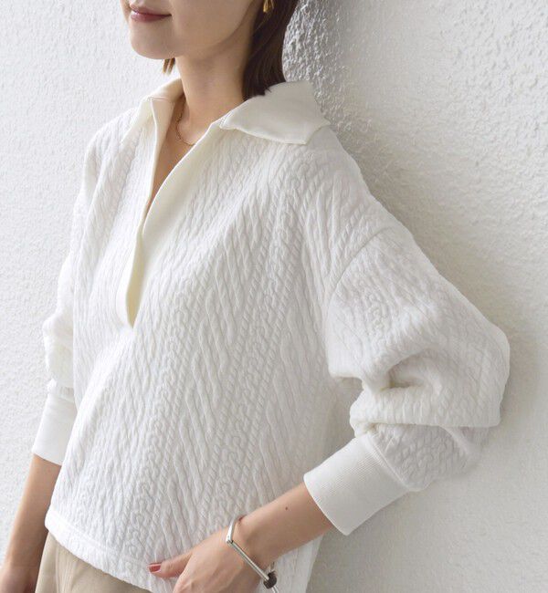 SHIPS for women「【WEB限定】〈手洗い可能〉ケーブル ジャージー ポロ プルオーバー」|Tシャツ・カットソー|オフホワイト