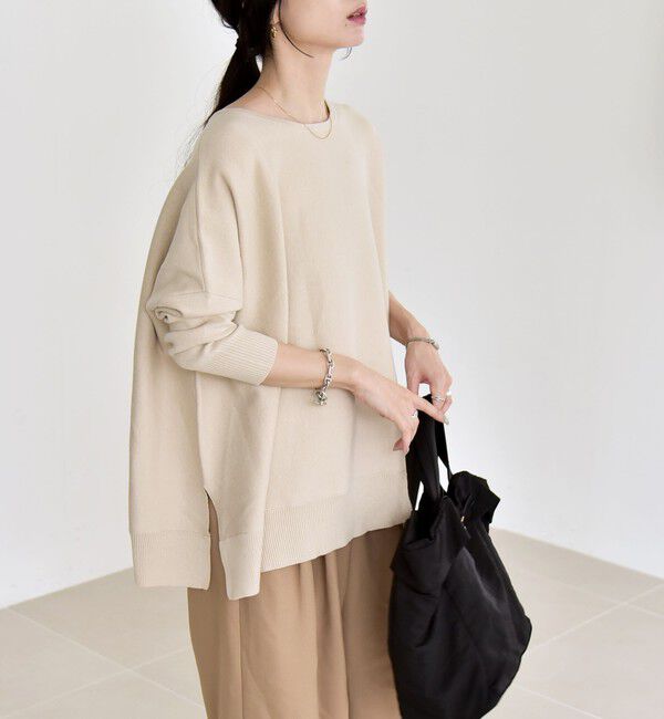 quaranciel「quaranciel:〈洗濯機可能〉ボートネック ワイド ニット プルオーバー」|ニット・セーター|ナチュラル