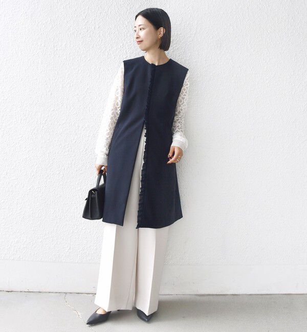 SHIPS for women「【SHIPS別注】kaene:〈洗濯機可能〉ダンボール フリル ロング ジレ（セレモニー対応可）」|ベスト・ジレ|