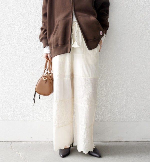 SHIPS any「bon_meur:〈洗濯機可能〉ロゴ エンブロイダリー パッチワーク ワイド パンツ」|その他|ナチュラル