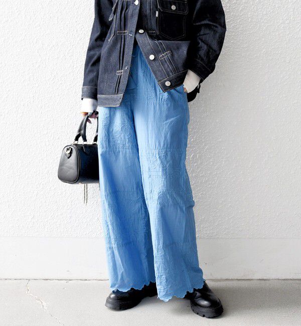 SHIPS any「bon_meur:〈洗濯機可能〉ロゴ エンブロイダリー パッチワーク ワイド パンツ」|その他|ブルー