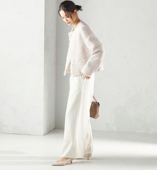 SHIPS for women「トライスピン 杢 ツイード パール モチーフ ボタン ジャケット（セレモニー対応可）」|ノーカラージャケット|