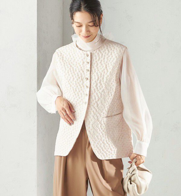 SHIPS for women「ミニ フラワー ジャカード パール モチーフ ボタン ジレ（セレモニー対応可）」|ベスト・ジレ|