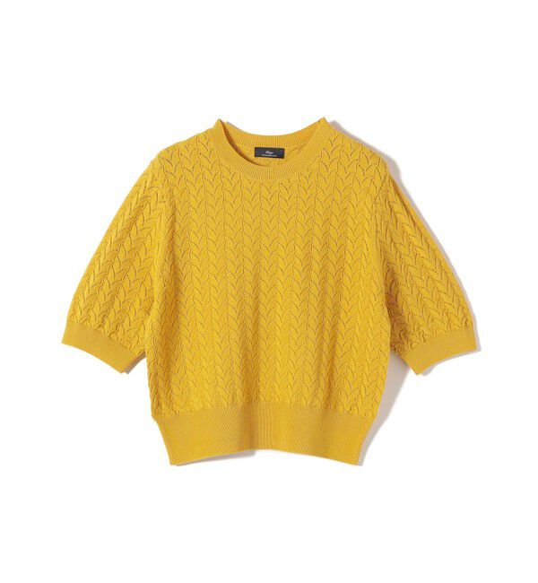 SHIPS for women「SHIPS Primary Navy Label:〈手洗い可能〉柄編み 5分袖 プルオーバー」|ニット・セーター|イエロー