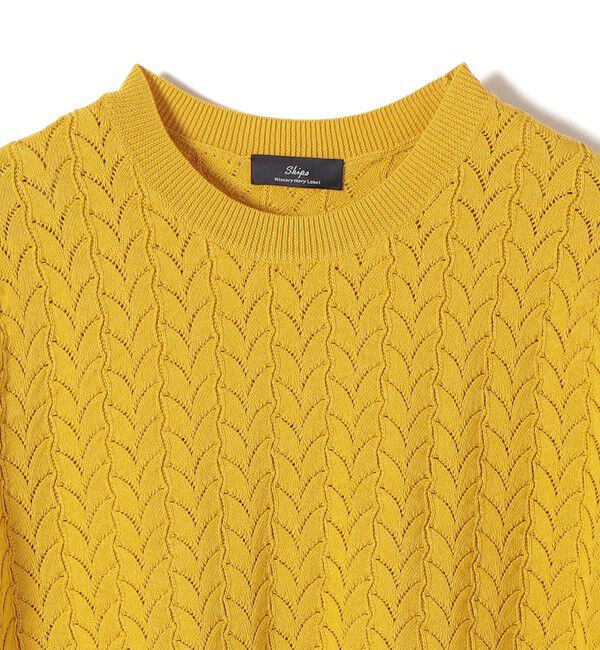 SHIPS for women「SHIPS Primary Navy Label:〈手洗い可能〉柄編み 5分袖 プルオーバー」|ニット・セーター|