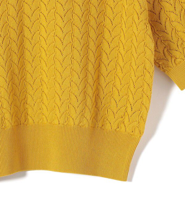 SHIPS for women「SHIPS Primary Navy Label:〈手洗い可能〉柄編み 5分袖 プルオーバー」|ニット・セーター|