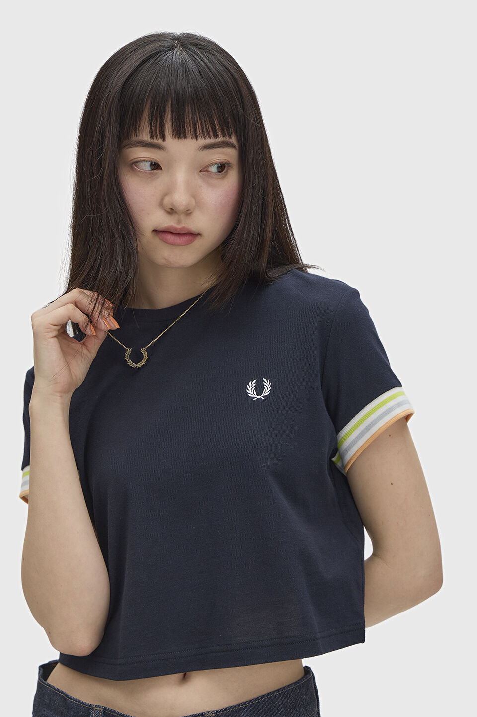 FRED PERRY 「Striped Cuff Pique T-Shirt」|Tシャツ・カットソー|NAVY