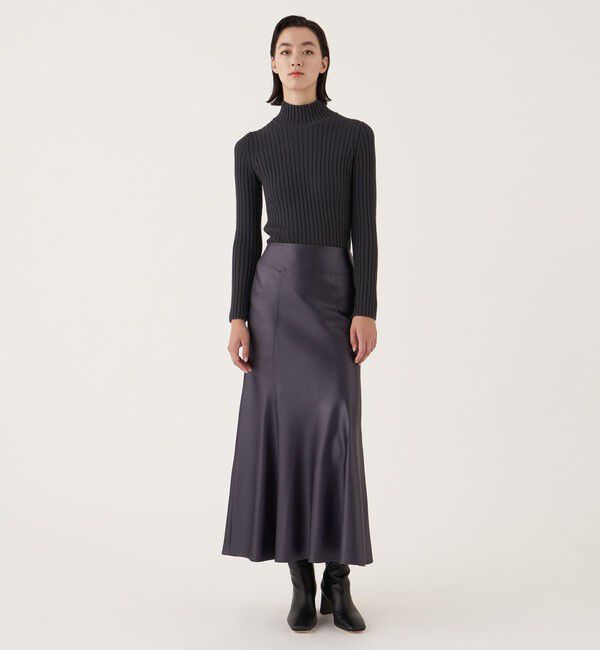 DES PRES「レザーライクサテン マーメイドマキシスカート」|フレア|