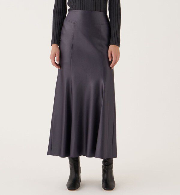 DES PRES「レザーライクサテン マーメイドマキシスカート」|フレア|