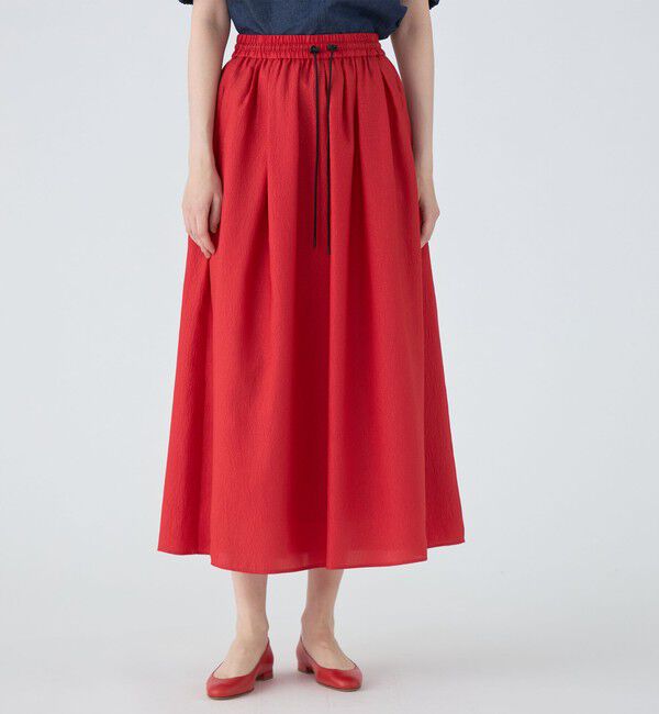 MACPHEE「【WEB限定】クレープサテン ギャザーロングスカート」|フレア|