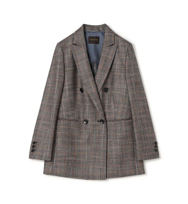 TOMORROWLAND collection「SILK AIR GLEN CHECK ダブルブレストジャケット」|テーラードジャケット|66 ネイビー系