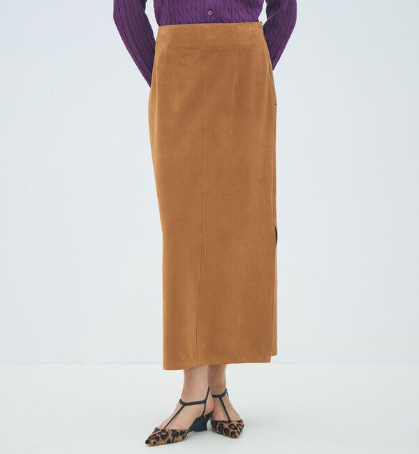 MACPHEE「フェイクスエード Iラインマキシスカート」|タイト|