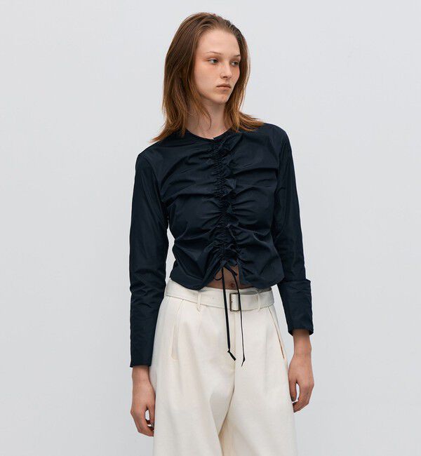 BACCA「ポリエステルタフタ ギャザードブラウス」|シャツ・ブラウス|