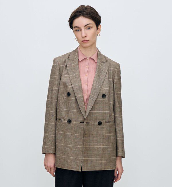 TOMORROWLAND collection「バーガンディーグレンチェック ダブルブレストジャケット」|テーラードジャケット|