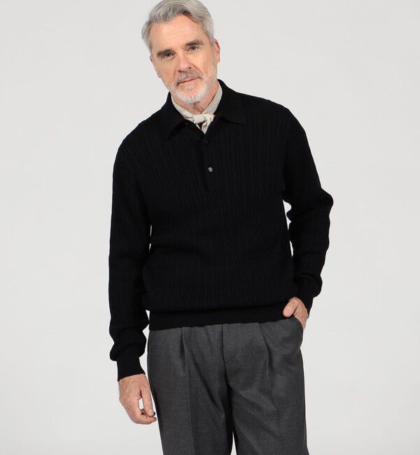 TOMORROWLAND MENS「コットンシルク ポロカラー ケーブルニット」|ニット・セーター|