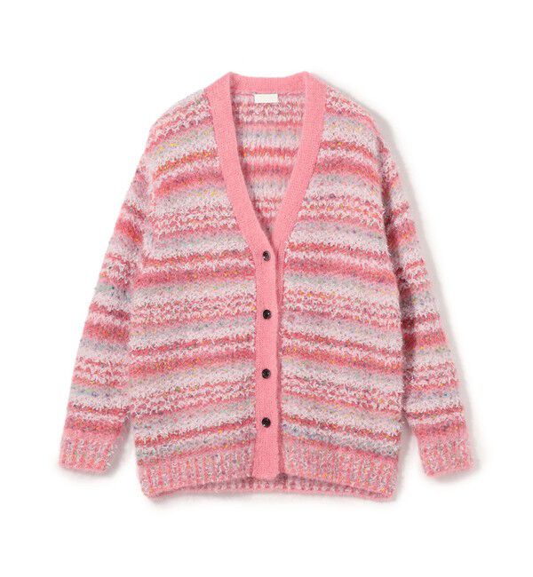 Ballsey「ミックスボーダー Vネックカーディガン」|カーディガン|34 ピンク系