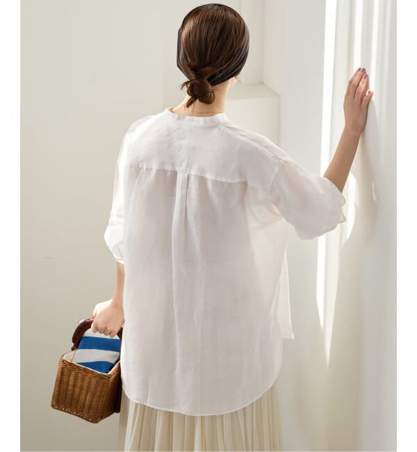 IENA「《一部カラーWEB限定》ラミーリヨセルバンドカラーシャツ」|シャツ・ブラウス|