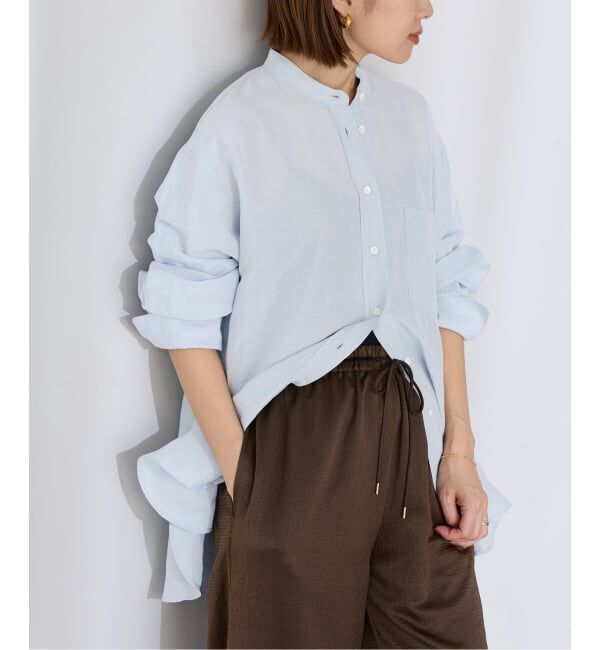 IENA「《一部カラーWEB限定》ラミーリヨセルバンドカラーシャツ」|シャツ・ブラウス|