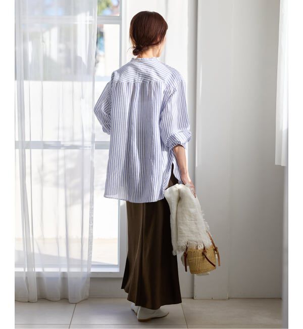 IENA「《一部カラーWEB限定》ラミーリヨセルバンドカラーシャツ」|シャツ・ブラウス|