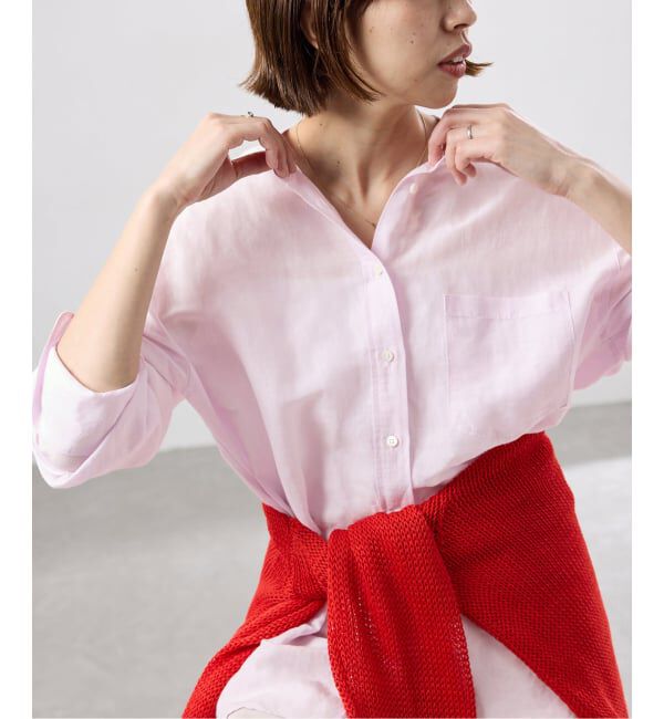IENA「《一部カラーWEB限定》ラミーリヨセルバンドカラーシャツ」|シャツ・ブラウス|ピンク