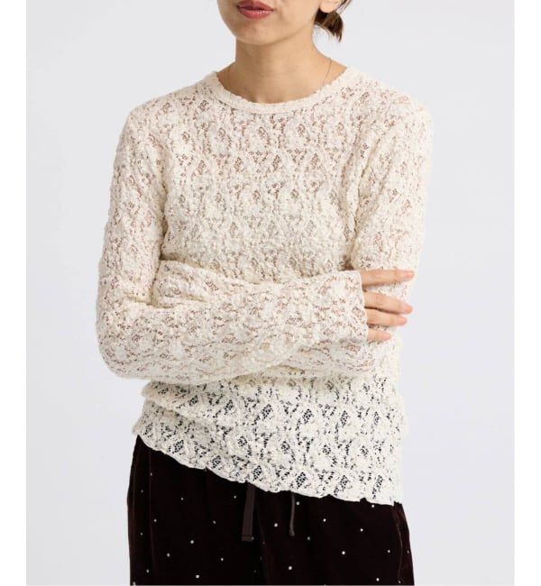 IENA「《一部カラーWEB限定/追加4》Flowerストレッチレースプルオーバー」|Tシャツ・カットソー|