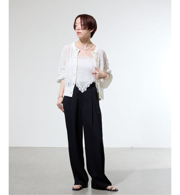 IENA「《予約/一部店舗限定》クロシェニット ミックスショートカーディガン」|カーディガン|