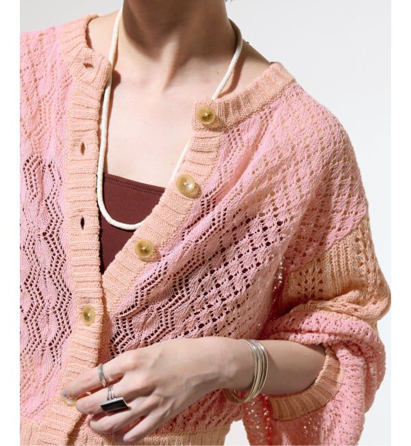 IENA「《予約/一部店舗限定》クロシェニット ミックスショートカーディガン」|カーディガン|